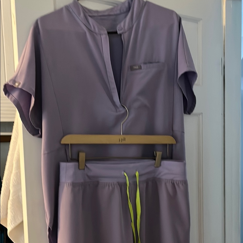 Figs Purple Short Sleeve Top and Pants Set